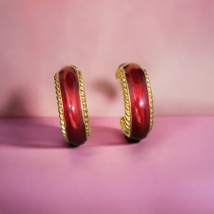 Vintage Red and Gold Toned Enamel Hoops